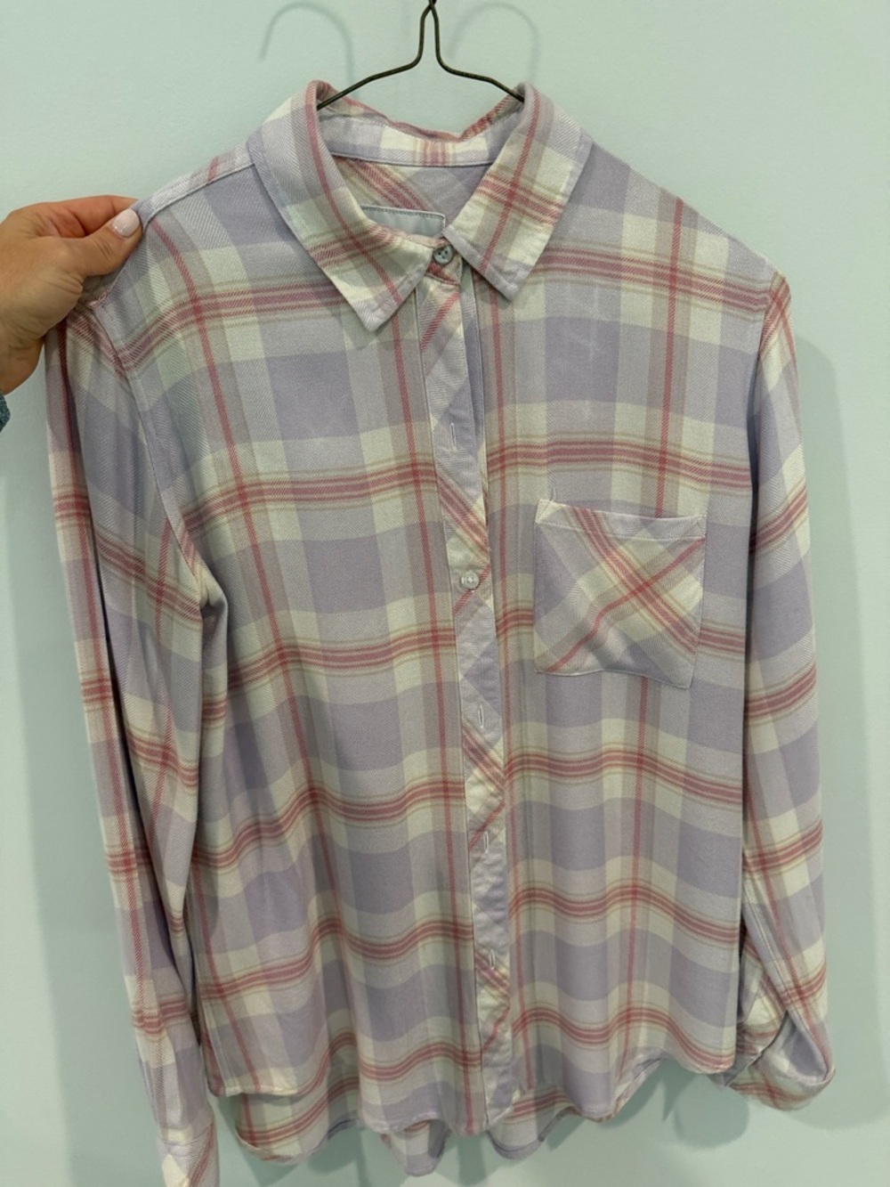 Rails Lavender Plaid Button-Down Shirt with Pink Accents